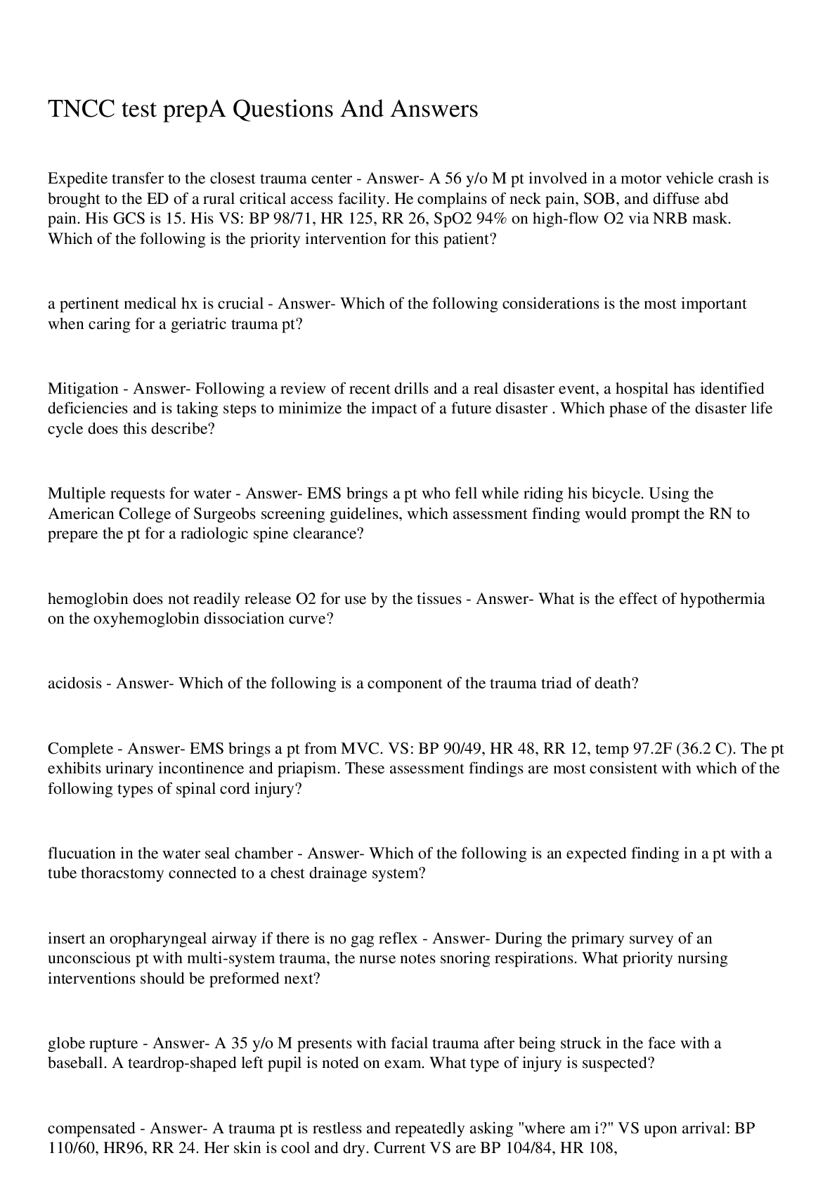 Preview image for TNCC test prepA Questions And Answers